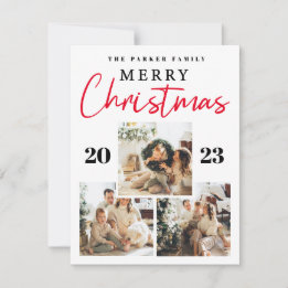Merry Christmas Four Photo Collage Holiday Card