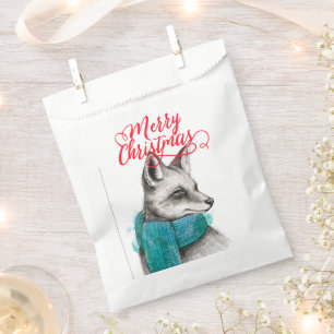 Merry Christmas Fox Drawing Favor Bag