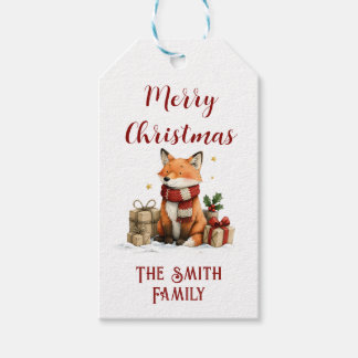 Merry Christmas Fox With Gifts Custom Holiday Gift Tags