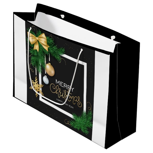 Merry Christmas Frame  Large Gift Bag (Front Angled)
