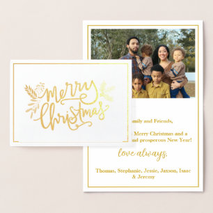 Merry Christmas Framed Family Photo Gold Foil Card