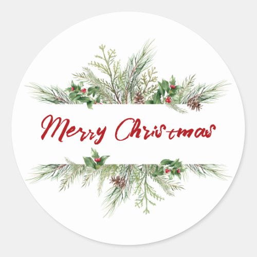 Merry Christmas Framed Winter Wheath Greeting Classic Round Sticker
