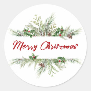 Merry Christmas Framed Winter Wheath Greeting Classic Round Sticker