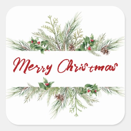 Merry Christmas Framed Winter Wheath Greeting Square Sticker