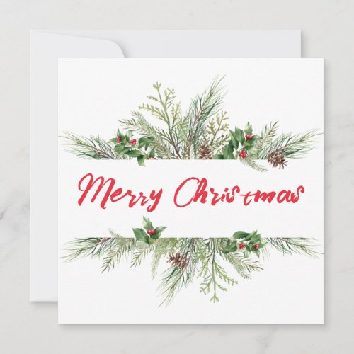 Merry Christmas Framed Winter Wheath Greeting Thank You Card