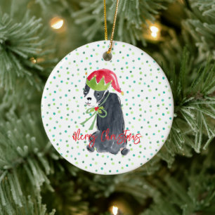 Merry Christmas French Bulldog Holly NAME Festive Ceramic Ornament