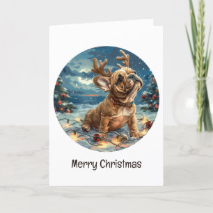 Merry Christmas French Bulldog Reindeer Dog Holiday Card