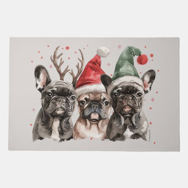 Merry Christmas French Bulldog Reindeer Dogs Doormat (Front)