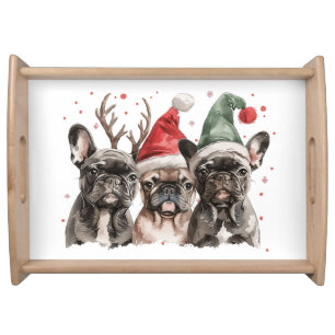 Merry Christmas French Bulldog Reindeer Dogs Serving Tray