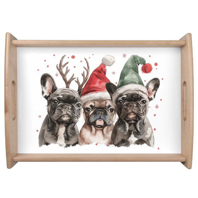 Merry Christmas French Bulldog Reindeer Dogs Serving Tray (Front)