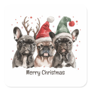 Merry Christmas French Bulldog Reindeer Dogs Square Sticker