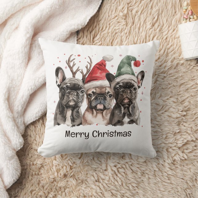 Merry Christmas French Bulldog Reindeer Dogs Throw Pillow (Blanket)