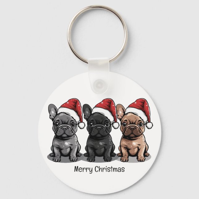 Merry Christmas French Bulldog Santa Dog Keychain (Front)