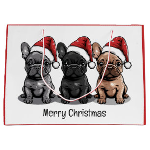 Merry Christmas French Bulldog Santa Dog Large Gift Bag