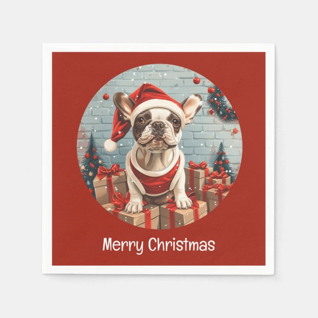 Merry Christmas French Bulldog Santa Dog Napkins (Front)