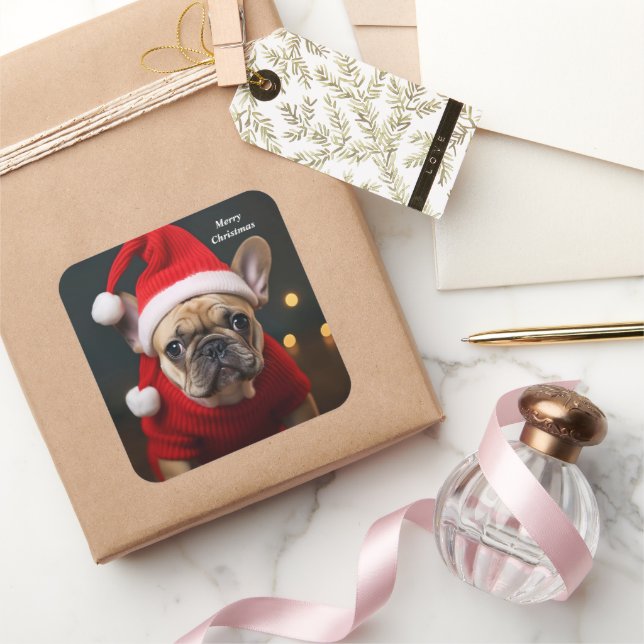 Merry Christmas French Bulldog Square Sticker (Gifting)