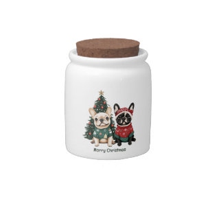 Merry Christmas French Bulldogs Candy Jar