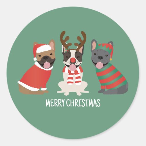 Merry Christmas French Bulldogs Classic Round Sticker