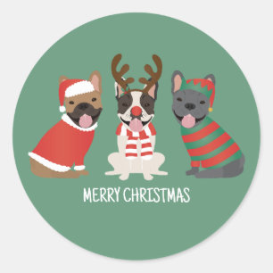 Merry Christmas French Bulldogs Classic Round Sticker