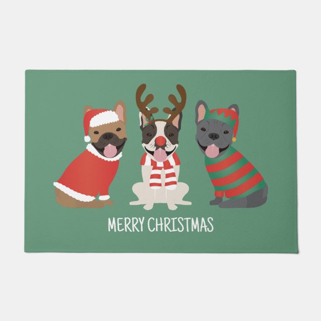 Merry Christmas French Bulldogs Doormat (Front)