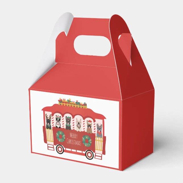 Merry Christmas French Bulldogs Holiday Trolly Favor Boxes (Front Side)