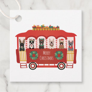 Merry Christmas French Bulldogs Holiday Trolly Favor Tags