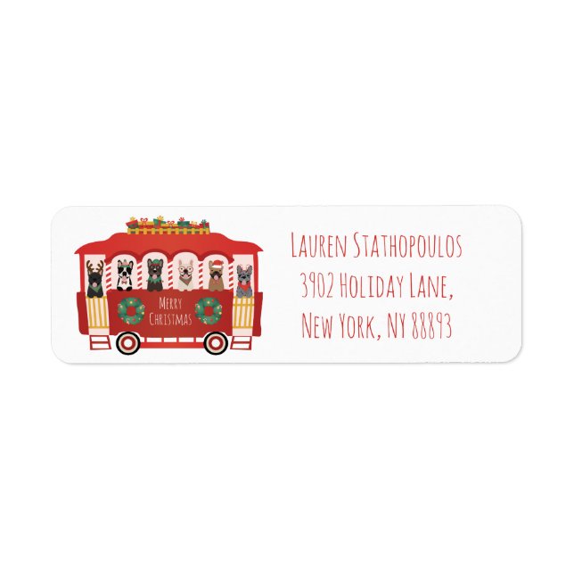 Merry Christmas French Bulldogs Holiday Trolly Label (Front)
