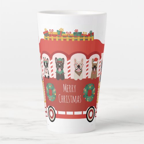 Merry Christmas French Bulldogs Holiday Trolly Latte Mug
