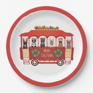 Merry Christmas French Bulldogs Holiday Trolly Paper Plates