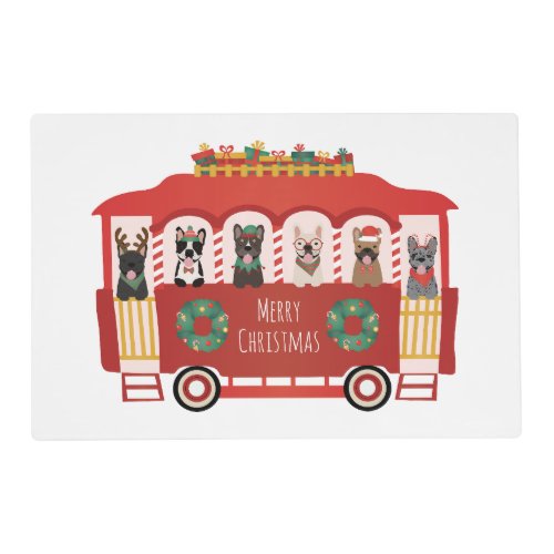 Merry Christmas French Bulldogs Holiday Trolly Placemat