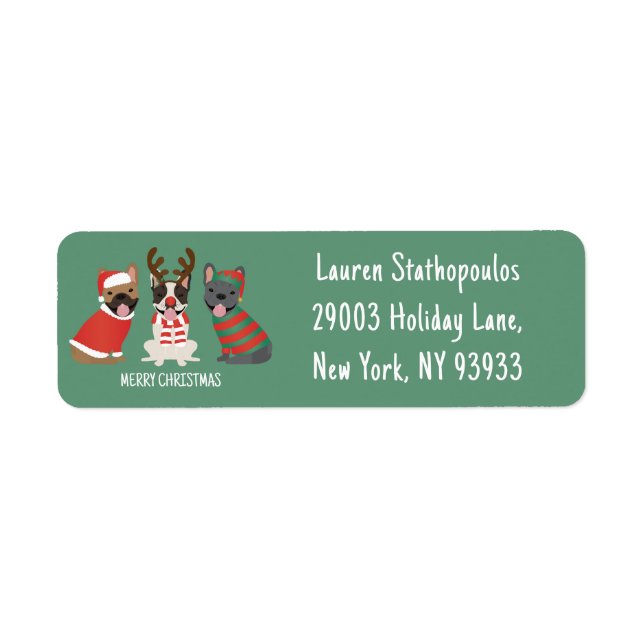 Merry Christmas French Bulldogs Label (Front)