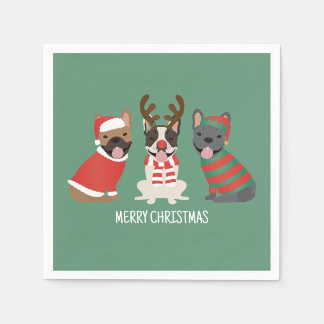 Merry Christmas French Bulldogs Napkins (Front)