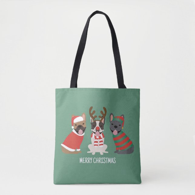 Merry Christmas French Bulldogs Tote Bag (Front)