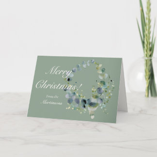 Merry Christmas Fresh Green Eucalytus Wreath Holiday Card