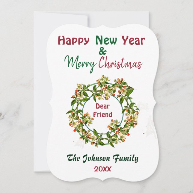 Merry Christmas Friend Green Watercolor Wreath  (Front)