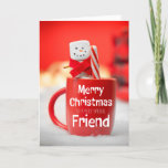 Merry Christmas Friend Marshmallow Snowman Holiday Card<br><div class="desc">Stirring up a red mug filled with hot cocoa,  this happy marshmallow snowman makes an adorable way to wish your special friend a Merry Christmas.</div>
