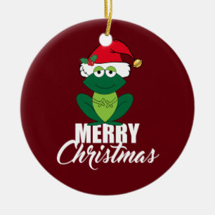 Merry Christmas Frog Ceramic Ornament