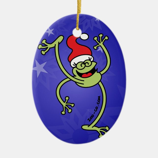 Merry Christmas Frog Ceramic Ornament (Front)