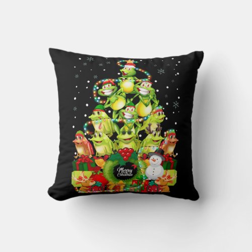 Merry Christmas Frog Christmas Tree Xmas Frogs Throw Pillow