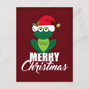 Merry Christmas Frog in Santa Hat Cute Red Holiday Postcard