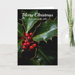 Merry Christmas from Across the Miles Winter Holly Letterpress Thank You Card