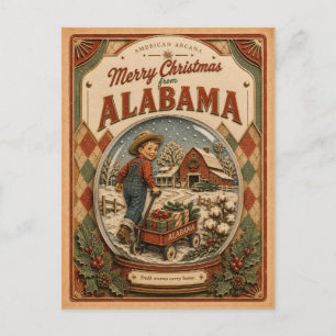 Merry Christmas from Alabama Vintage Snow Globe Holiday Postcard