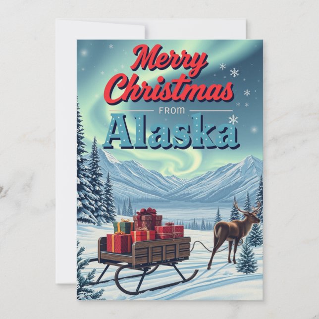 Merry Christmas From Alaska Retro Holiday Card (Front)