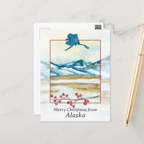 Merry Christmas from Alaska Tundra Winter Mountain Holiday Postcard