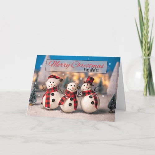 Merry Christmas From All of Us Cute Snowmen Photo Holiday Card
