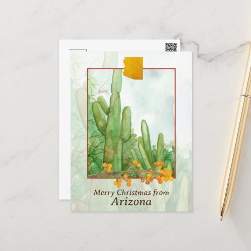 Merry Christmas from Arizona Saguaro Cactus  Holiday Postcard