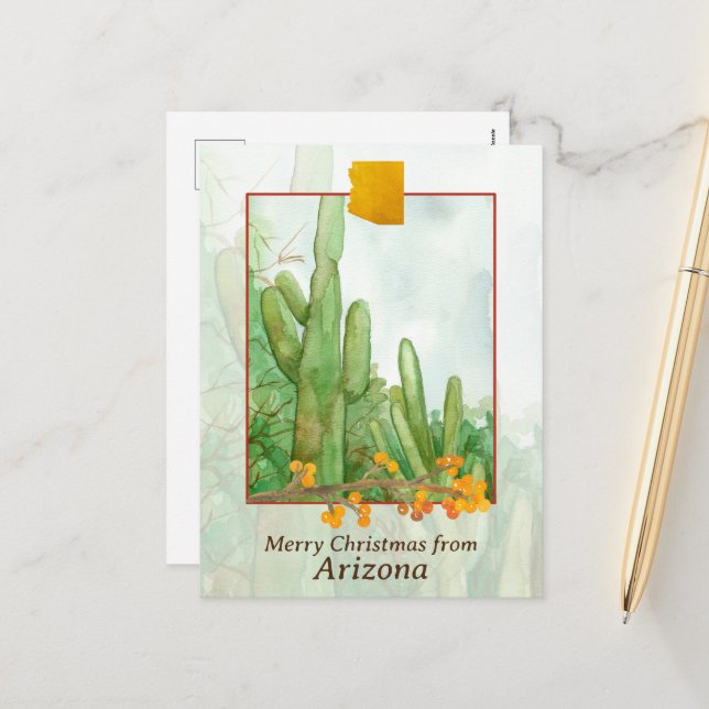 Merry Christmas from Arizona Saguaro Cactus  Holiday Postcard (Front/Back In Situ)