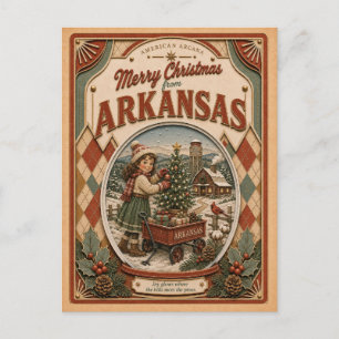 Merry Christmas from Arkansas Vintage Snow Globe Holiday Postcard