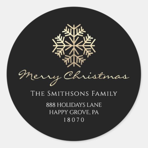 Merry Christmas From Black Gold  RSVP Snowflake Classic Round Sticker