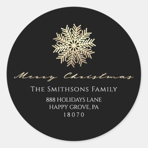 Merry Christmas From Black Gold RSVP Snowflake Classic Round Sticker